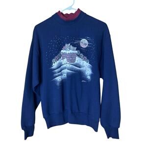 VTG Christmas Kittens Cat Sweatshirt Crewneck Medium Sweater Granny 50/50 80s